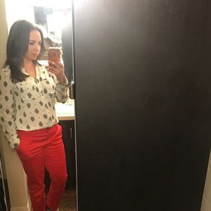 Express 3/4 Long Sleeve Top Ivory Blk Paisley